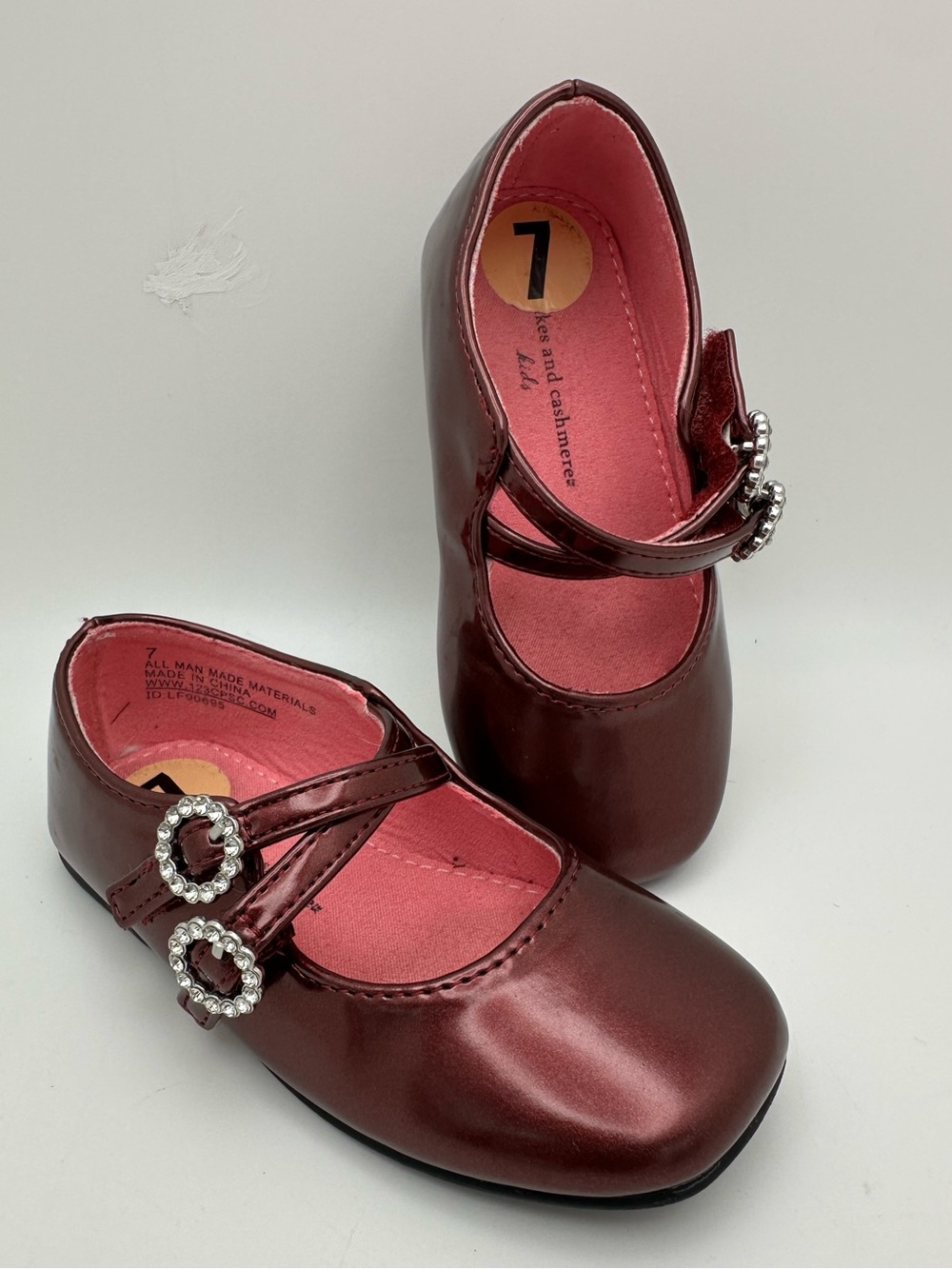 CAnd Cashmere Kids Girls Metallic Burgundy Mary Jane Shoes Rhinestone Buckle Sz7